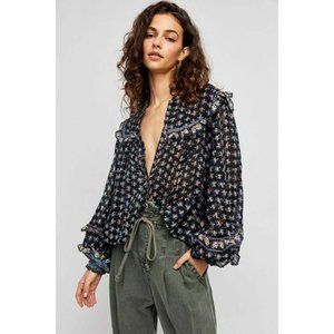 Free People Jenna Floral Printed Ruffle Top XS